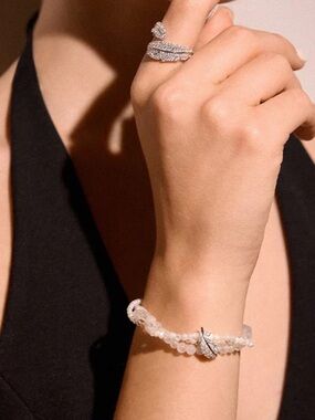 HEFANG Crystals & Pearls Beaded Feather Bracelet